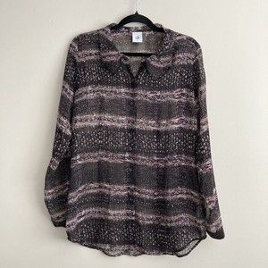 Cabi Womens Paris Confetti Print Blouse Size M Black Pink Long Sleeve Sheer Top